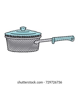 pan with handle and lid colored crayon silhouette vector illustration