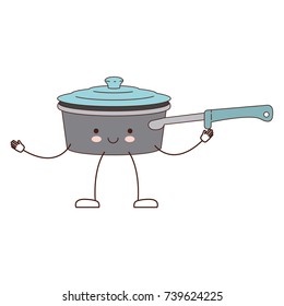 pan with handle and lid colorful cartoon silhouette vector illustration