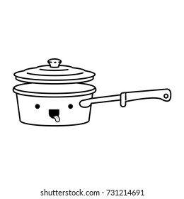 pan with handle and lid monochrome kawaii silhouette vector illustration