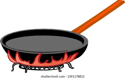 pan with handle on the fire