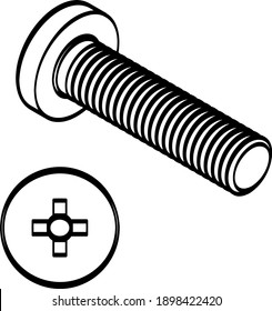 Pan head cross recess screw on a transparent background. Vector illustration set. Graphic design symbols.