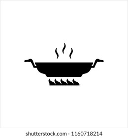 Pan Heating Icon, Frying Pan On Fire Icon Vector Art Illustration