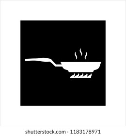 Pan Heating Icon, Frying Pan On Fire Icon Vector Art Illustration