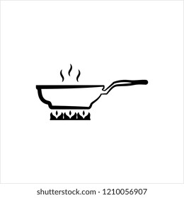 Pan Heating Icon, Frying Pan On Fire Icon Vector Art Illustration
