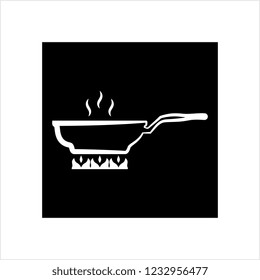Pan Heating Icon, Frying Pan On Fire Icon Vector Art Illustration
