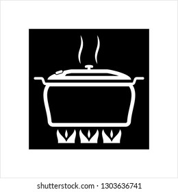 Pan Heating Icon, Frying Pan On Fire Icon Vector Art Illustration