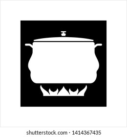 Pan Heating Icon, Frying Pan On Fire Icon Vector Art Illustration