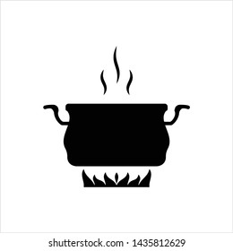 Pan Heating Icon, Frying Pan On Fire Icon Vector Art Illustration