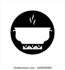 Pan Heating Icon, Frying Pan On Fire Icon Vector Art Illustration