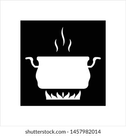 Pan Heating Icon, Frying Pan On Fire Icon Vector Art Illustration