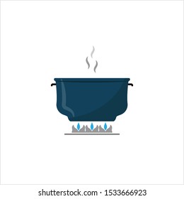 Pan Heating Icon, Frying Pan On Fire Icon Vector Art Illustration