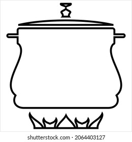 Pan Heating Icon, Frying Pan On Fire Icon Vector Art Illustration