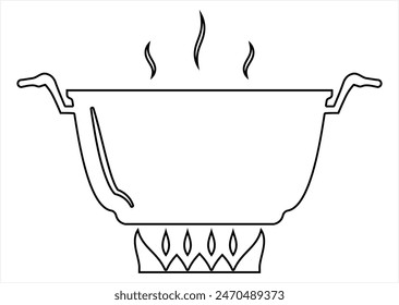 Pan Heating Icon, Frying Pan On Fire Icon Vector Art Illustration