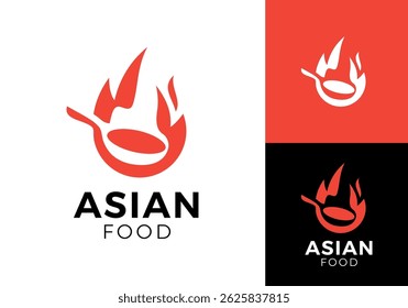 pan with hot fire logo. kitchen tools, cooking, restaurant, food symbol design vector concept