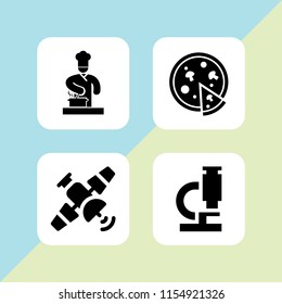 pan icon. 4 pan set with pizza, tools and utensils and cooker vector icons for web and mobile app
