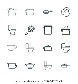 Pan icon. collection of 16 pan outline icons such as toilet, pot. editable pan icons for web and mobile.