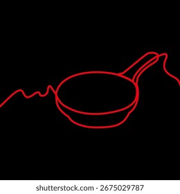 Pan icon. Cooking vector symbol. Red pot shape. Black background detail. Ideal for digital design.