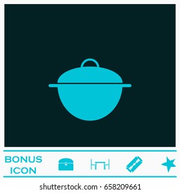 Pan icon flat. Blue pictogram on dark background. Vector illustration symbol and bonus icons