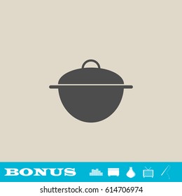 Pan icon flat. Grey pictogram on light background. Vector illustration symbol and bonus button real estate, ottoman, vase, tv, fishing rod