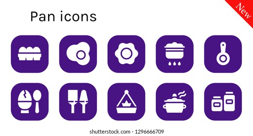  pan icon set. 10 filled pan icons. Simple modern icons about  - Eggs, Egg, Fried egg, Cooking, Pan, Utensils, Pot, Pots