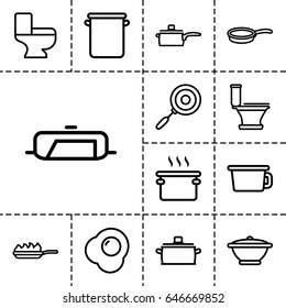 Pan icon. set of 13 outline pan icons such as pan, toilet, pan-fry, egg
