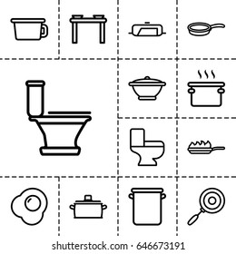 Pan icon. set of 13 outline panicons such as pan, toilet, egg