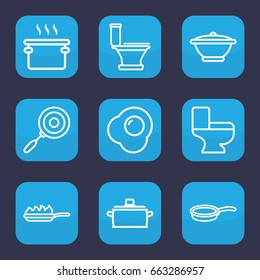 Pan icon. set of 9 outline pan icons such as toilet