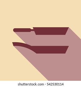 Pan icon vector illustration. Wine color icon with rosy brown flat style shadow path on wheat background.