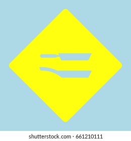 Pan icon vector illustration. Vector. Yellow romb with hole as icon on lightblue background.