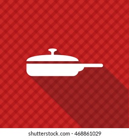 Pan icon vector on red tablecloth texture with long shadow design 