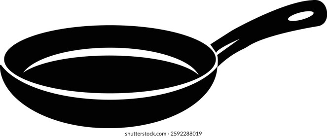 Pan icon.cooking kitchen, skillet cook, black iron pot frying pan vector illustration.Skillet for frying, cooking pancakes. Kitchen utensil in flat vector illustration.