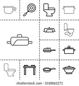 Pan icons. set of 13 editable outline pan icons such as toilet