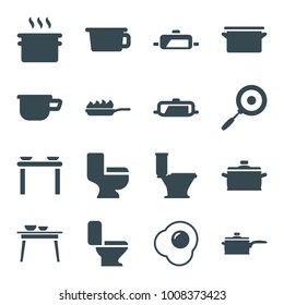 Pan icons. set of 16 editable filled pan icons such as toilet, pot