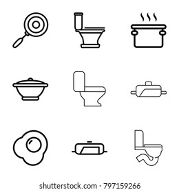 Pan icons. set of 9 editable outline pan icons such as pan, toilet