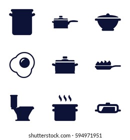 pan icons set. Set of 9 pan filled icons such as toilet