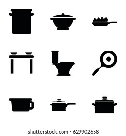 Pan icons set. set of 9 pan filled icons such as toilet
