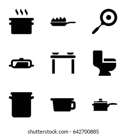 Pan icons set. set of 9 pan filled icons such as toilet