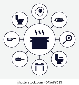 Pan icons set. set of 9 pan filled icons such as toilet