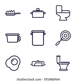 pan icons set. Set of 9 pan outline icons such as toilet, egg