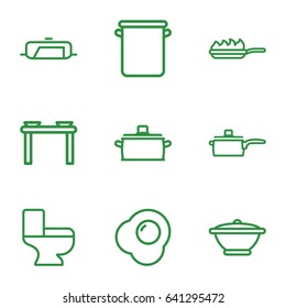 Pan icons set. set of 9 pan outline icons such as toilet