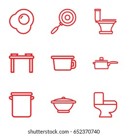 Pan icons set. set of 9 pan outline icons such as toilet, egg