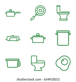 Pan icons set. set of 9 pan outline icons such as pan, toilet, egg