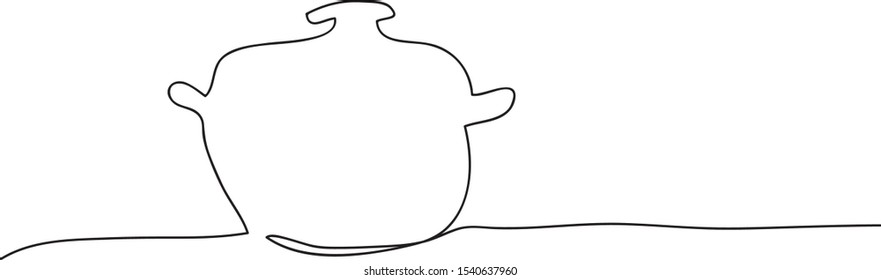 Pan illustration. One continuous line art. Concept design for cooking book, menu cafe.