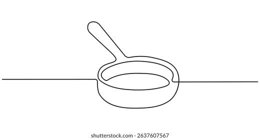 Pan kitchen continuous line. Continuous one line drawing pan kitchen. Kitchen, equipment concept. Single line drawing, Frying Pan Continuous Line Icon, Frying pan icon continuous one
