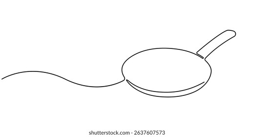 Pan kitchen continuous line. Continuous one line drawing pan kitchen. Kitchen, equipment concept. Single line drawing, Frying Pan Continuous Line Icon, Frying pan icon continuous one