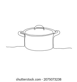 Pan with lid isolated on a white background. Single line drawing of a pan. Hand-drawn design vector illustration for logo design, posters, wall art, tote bag, t-shirt print. Icon. Logo 