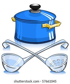 pan with lid and ladle vector illustration