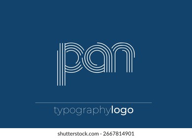 Logotipo de tipografía geométrica moderna PAN. Composición moderna y elegante con una ilustración de logotipo de tipografía monocromática diseñada con líneas intrincadas.