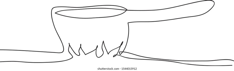 Pan on fire line  vector illustration. Design concept for cooking book or restaurant menu