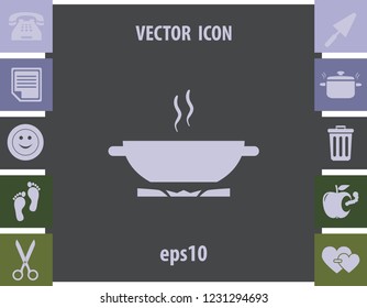 Pan on gas stove, vector icon